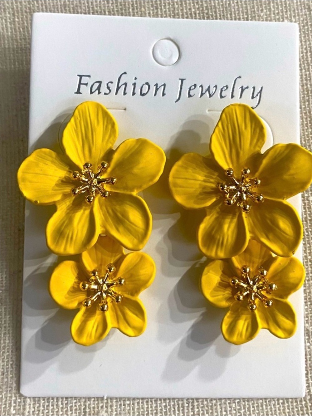 Fashion Jewelry Bright Yellow Double Floral Drop Earrings